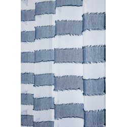 Voilage Tamisant 140 x 260 cm à Oeillets Tissé à Rayures Horizontales avec Franges Blanc Bleu
