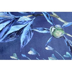 Housse de Coussin 40 x 40 cm Déhoussable Effet Velours Imprimé Fleurs Bleu et Noir