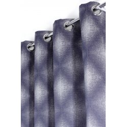 Rideau Tamisant 135 x 260 cm à Oeillets Jacquard Effet Contrasté à Motifs Losanges Bleu