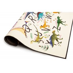 Tapis 80 x 120 cm Velours Ras Imprimé Finition Surjet Motif Alphabet Dinosaures Multicolore