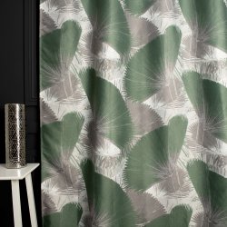 Rideau Tamisant 135 x 280 cm à Oeillets Jacquard Editeur Motif Floral Palmes Satiné Vert Gris