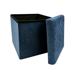 Pouf Coffre Pliant Rangement avec Assise Couvercle Amovible 37 x 37 cm Tissu Velours Matelassé Bleu