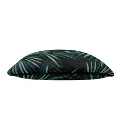 Plat de la Housse de coussin 40 x 40 cm déhoussable zippée jacquard irisé motif palmes vert et noir