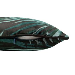Zip de la Housse de coussin 40 x 40 cm déhoussable zippée jacquard irisé motif palmes vert et noir