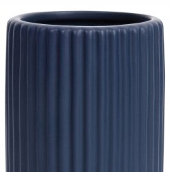 Vase Céramique Cylindrique Strié Relief 8 x 15 cm Toucher Doux Bleu Marine