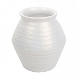 Vase Céramique Arrondi Ouverture Large 26 x 27 cm Brillant Sillons Horizontaux Blanc Nacré