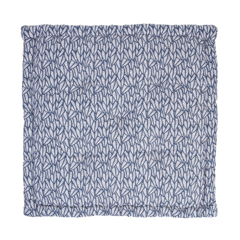 Face de Coussin de Sol 100% Coton 60 x 60 x 8 cm Non Déhoussable avec Poignée et Surpiqûre Motif Feuillage Imprimé Bleu