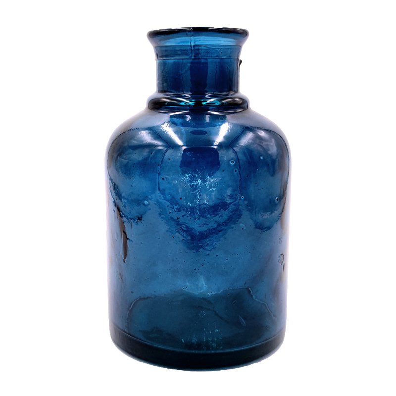 Vase Verre Recyclé 20 x 12 cm Forme Cylindrique Large Ouverture Transparent Bleu Foncé