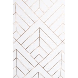 Paire de Vitrages 60 x 120 cm Passe Tringle Imprimé Motif Doré Géométrique Blanc