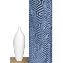 Rideau 135 x 240 cm à Œillets Tamisant en Jacquard et Velours Ras Estampillé Motif Géométrique Bleu