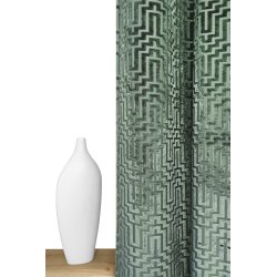 Rideau 135 x 240 cm à Œillets Tamisant en Jacquard et Velours Ras Estampillé Motif Géométrique Ton sur Ton Vert