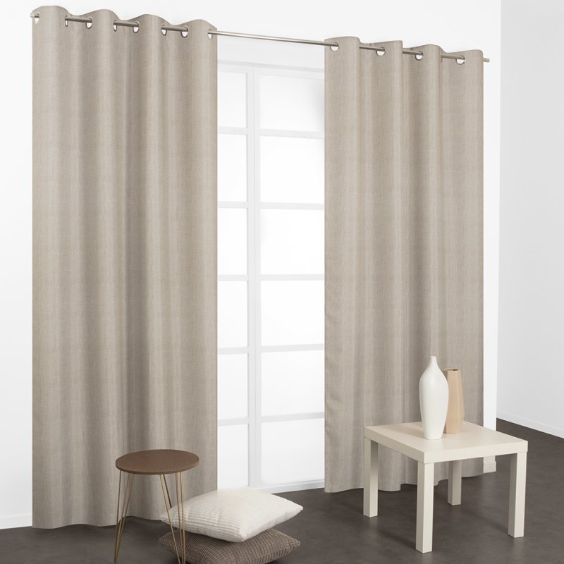 Rideau 135 x 240 cm à Œillets Imprimé Chambray Aspect Chiné Beige