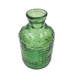 Vase Verre Recyclé 20 x 12 cm Forme Cylindrique Motif Alvéolé En Relief Transparent Vert