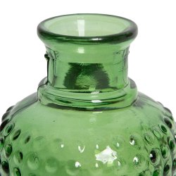 Vase Verre Recyclé 20 x 12 cm Forme Cylindrique Motif Alvéolé En Relief Transparent Vert