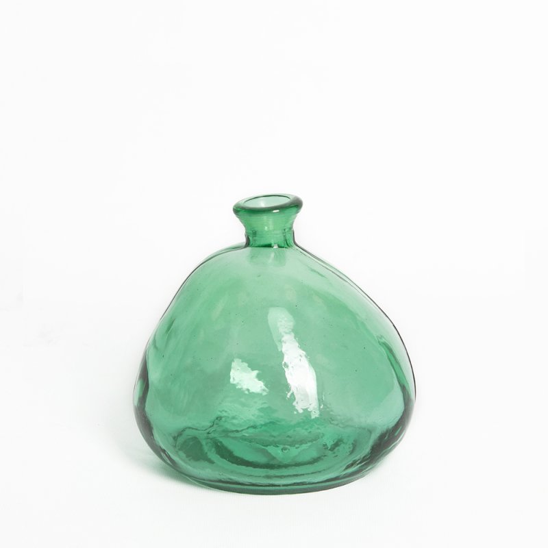 Vase Verre Recyclé 18 x 18 cm Forme Boule Déstructurée Transparent Vert