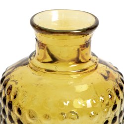 Vase Verre Recyclé 20 x 12 cm Forme Cylindrique Motif Alvéolé En Relief Transparent Jaune Curry