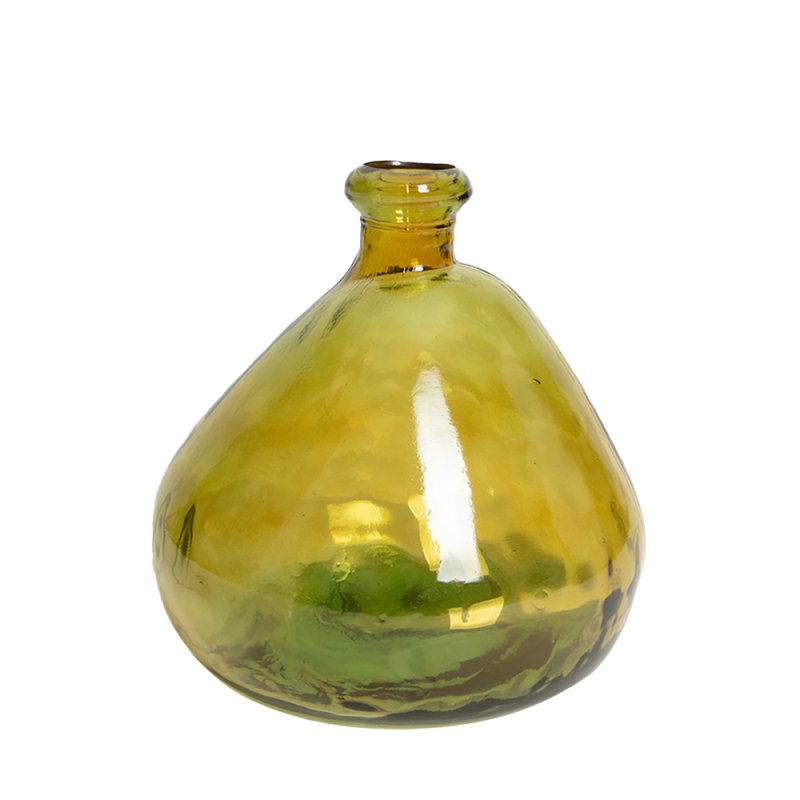 Vase Verre Recyclé 33 x 33 cm Forme Boule Asymétrique Transparent Jaune