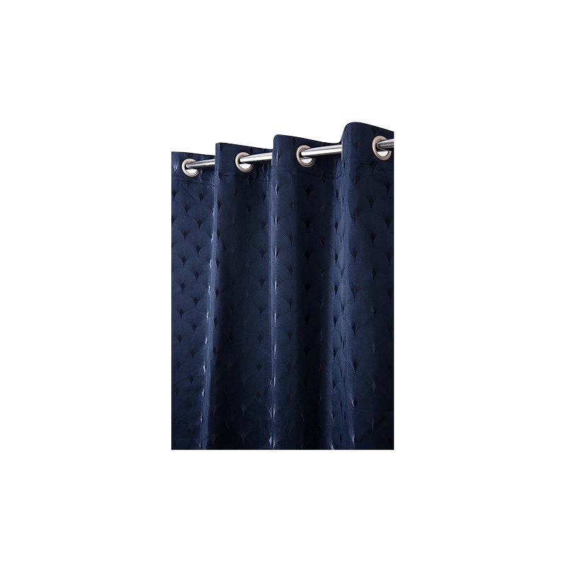 Rideau Jacquard 140 x 240 cm à Oeillets Motif Éventail Art Déco Bleu Marine
