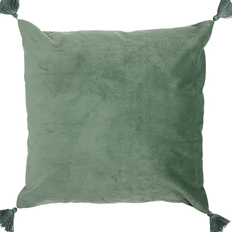 Housse de Coussin 40 x 40 cm Velours de Soie avec Pompons Vert