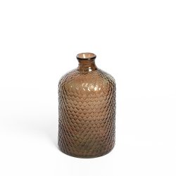 Vase Verre Recyclé 18 x 31 cm Forme Cylindrique Motif Alvéolé En Relief Transparent Marron Nude