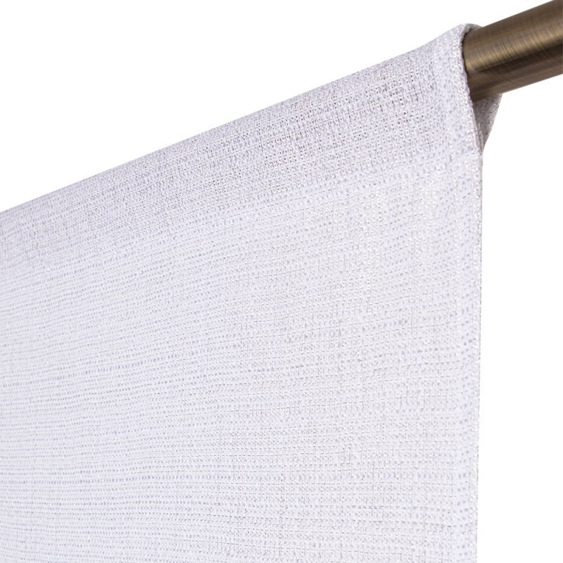 Paire de Vitrages 60 x 90 cm Passe Tringle Fil Lurex Argenté Tissé Uni Blanc