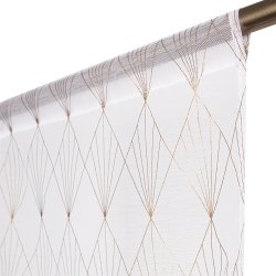 Vitrage 70 x 210 cm Passe Tringle Motif Géométrique Contemporain Imprimé Blanc Doré
