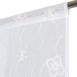 Vitrage 90 x 240 cm Passe Tringle Motif Floral Brodé Blanc