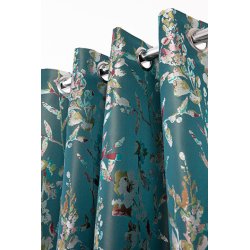 Rideau Jacquard 135 x 260 cm à Oeillets Motif Floral Bleu...