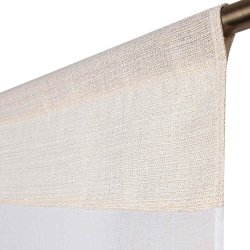 Paire de Vitrages 60 x 180 cm Passe Tringle Bande Fil Lurex Doré Ecru