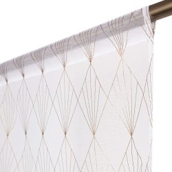 Paire de Vitrages 45 x 90 cm Passe Tringle Motif Géométrique Contemporain Imprimé Blanc Doré