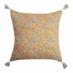 Housse de Coussin 45 x 45 cm à Pompons Motif Floral...